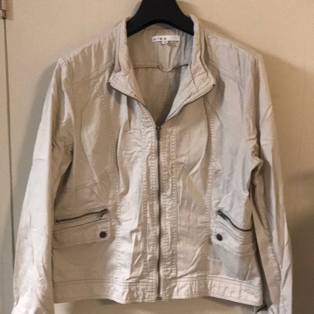 CLEO JACKET Zip Snaps Poplin COTTON TAN Sz L